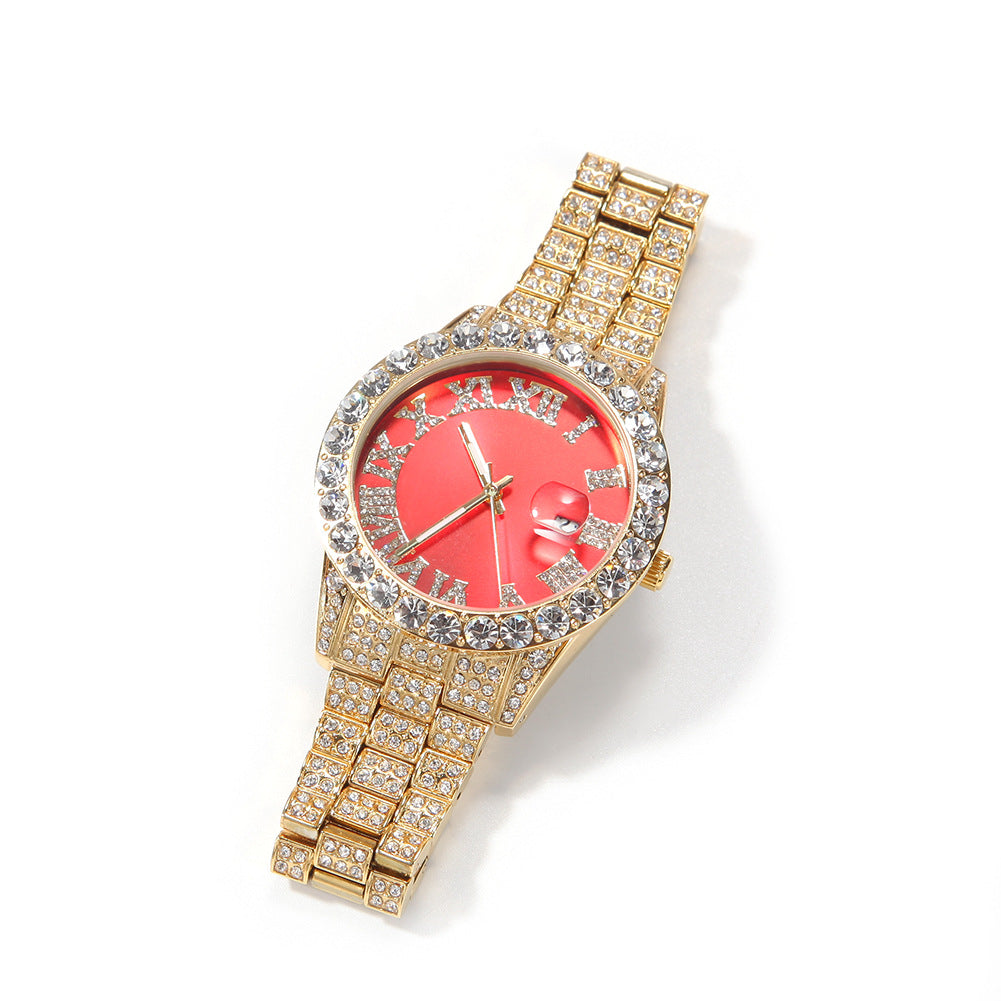 Hip-hop watch with Roman numerals and diamonds, large dial by nowadaysfashion