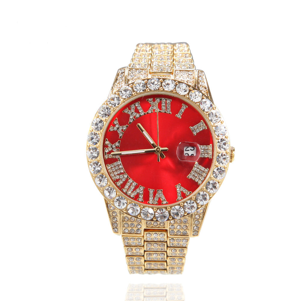 Hip-hop watch with Roman numerals and diamonds, large dial by nowadaysfashion