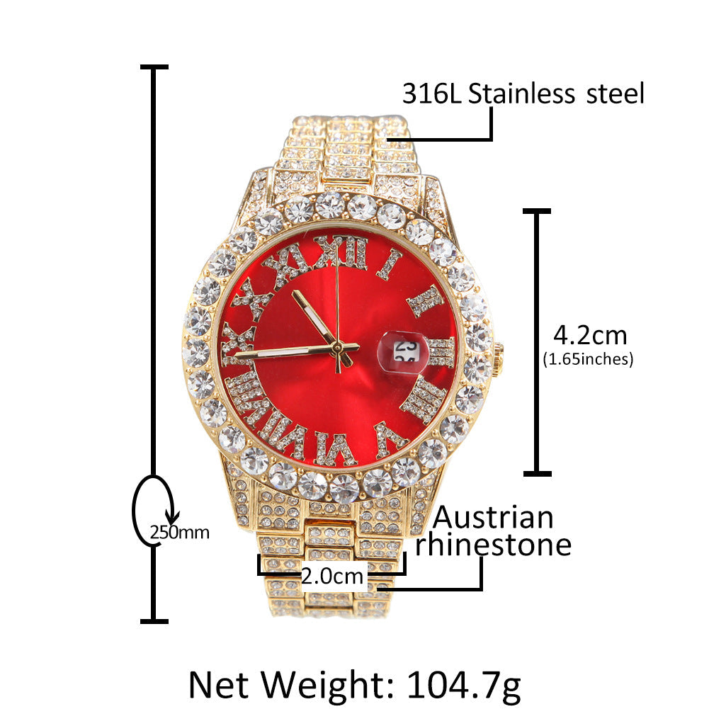 Hip-hop watch with Roman numerals and diamonds, large dial by nowadaysfashion