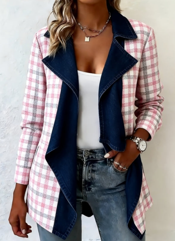 Patchwork Denim Collar Women’s Long-Sleeved Mid-Length Coat by FitiqueFit