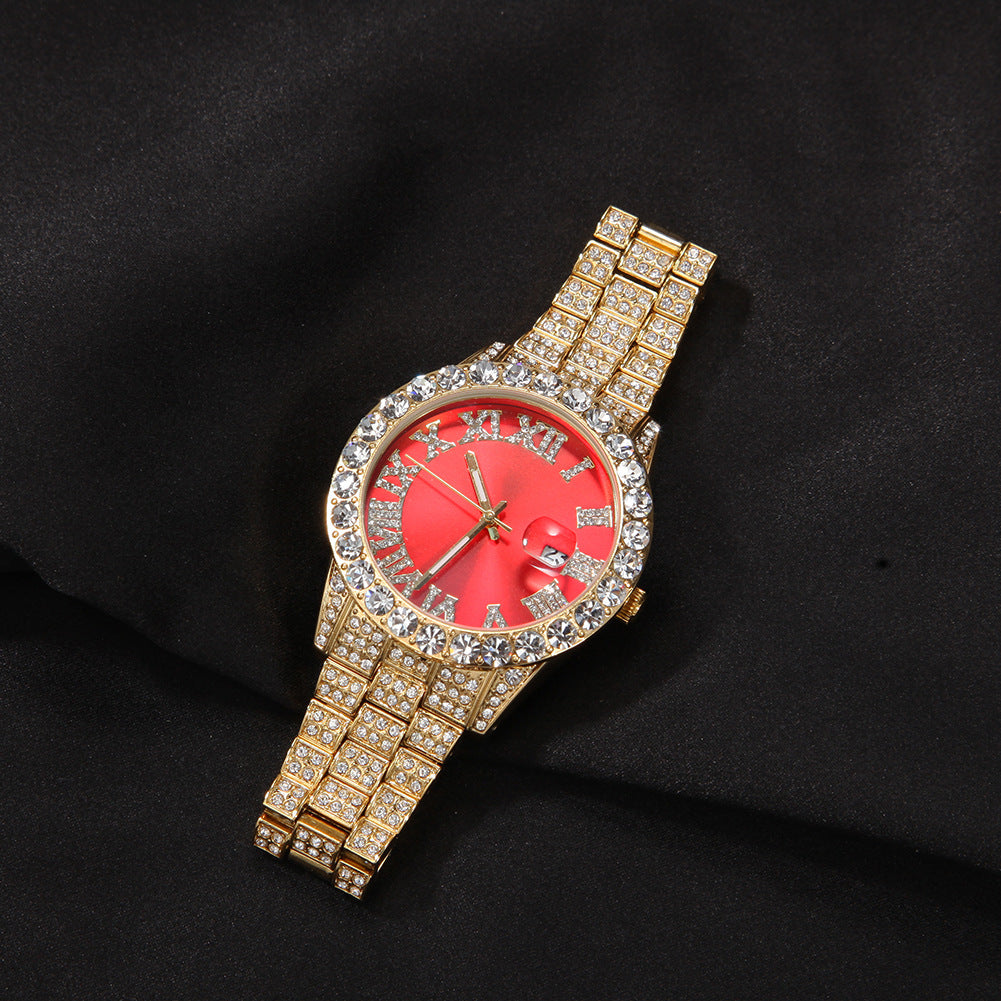 Hip-hop watch with Roman numerals and diamonds, large dial by nowadaysfashion