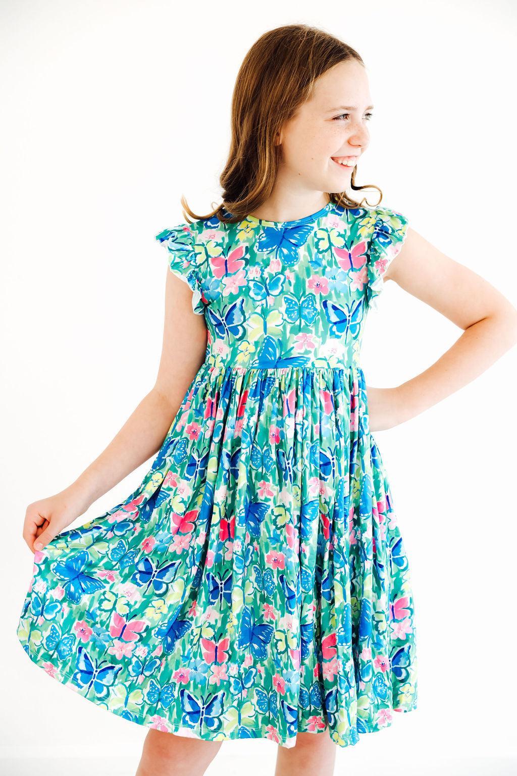 Watercolor Butterflies Flutter Sleeve Twirl Dress by Mila & Rose ®