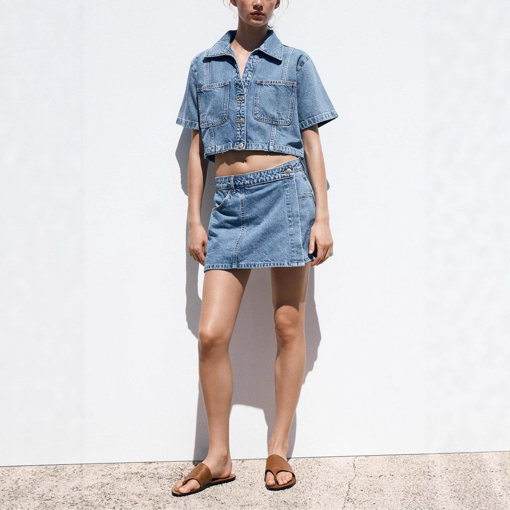 Women's Loose Denim Shirt-Dress & Pants Two-Piece Set – Cotton by FitiqueFit