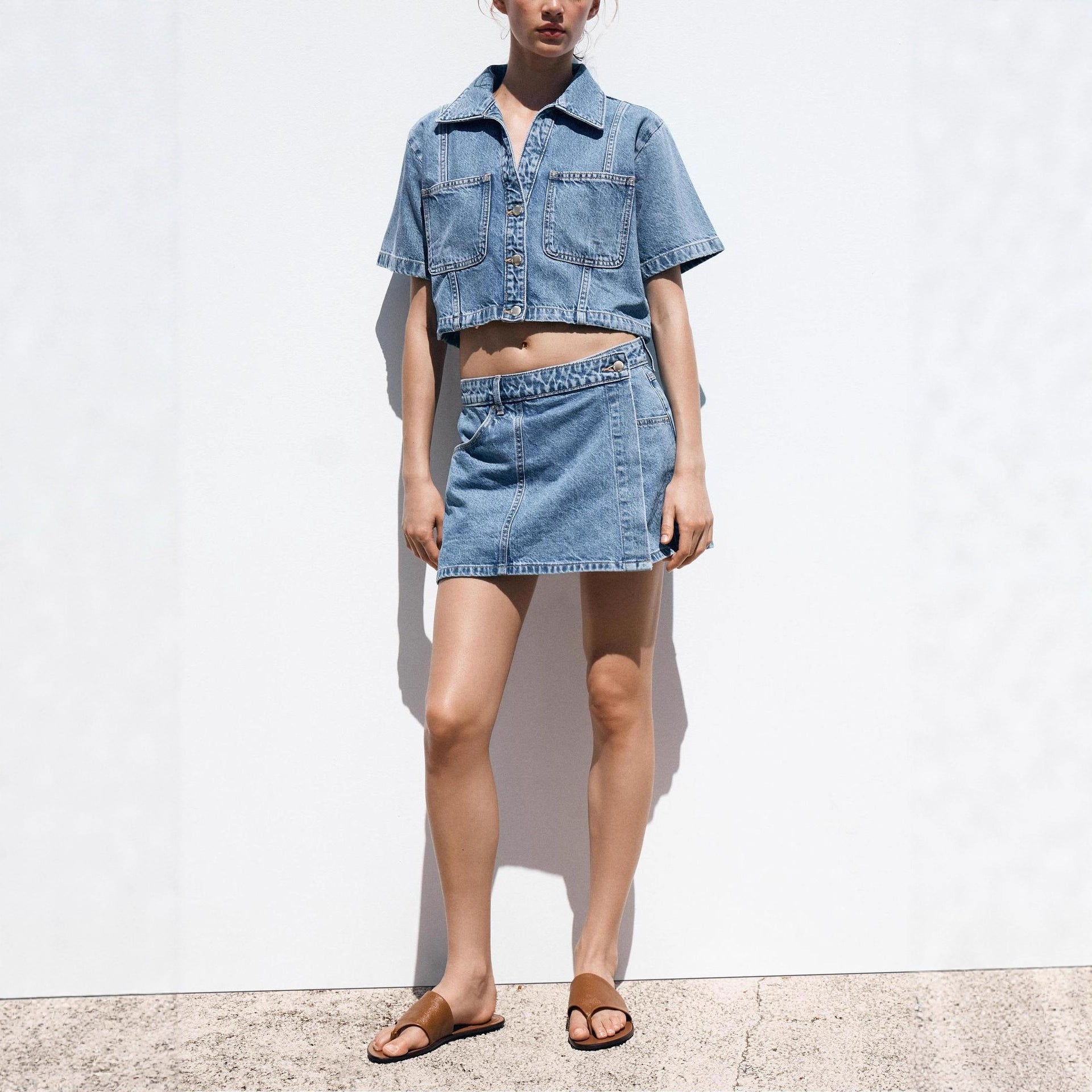 Women's Loose Denim Shirt-Dress & Pants Two-Piece Set – Cotton by FitiqueFit