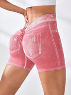 Seamless Denim-Look Yoga Shorts – Back V-Waist Hip-Lifting by FitiqueFit