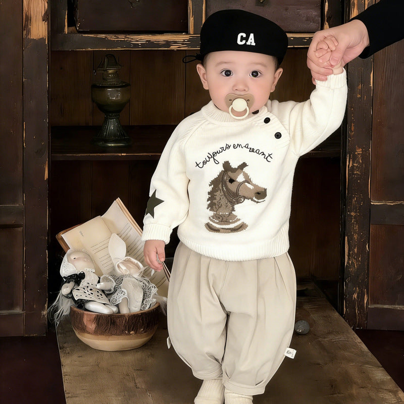 Cartoon Horse Year Knitted Sweater Children's Clothing Sweater by Baby Joy
