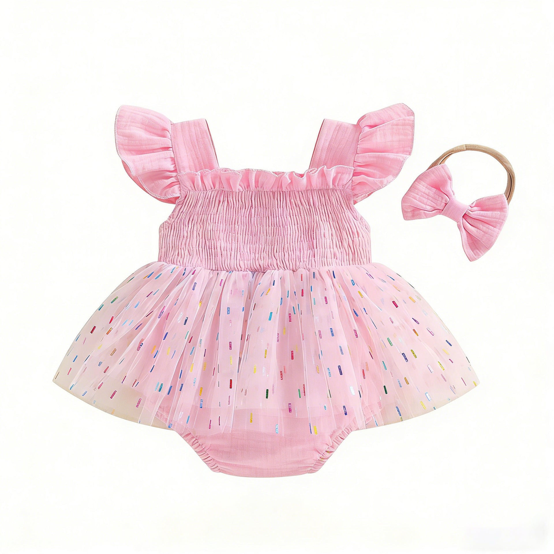 Girls And Infants Mesh Romper With A Tulle Skirt And Bow by Baby Joy