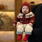 Retro Red Thickened Hooded Knitted Cardigan by Baby Joy
