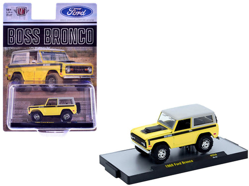 1969 Ford Bronco Yellow with Black Stripes and Gray Top Limited Edition to 6380 pieces Worldwide 1/64 Diecast Model Car by M2 Machines by LuxuryLifeWay Online Store