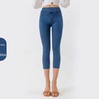Denim-Look Capri Yoga Pants – Slim Fit High-Elastic Tummy Control Fitness Pants by FitiqueFit