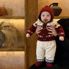Retro Red Thickened Hooded Knitted Cardigan by Baby Joy