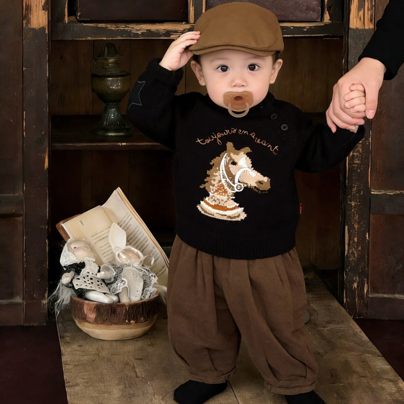 Cartoon Horse Year Knitted Sweater Children's Clothing Sweater by Baby Joy