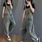 Women's Summer Retro Nostalgic Ripped Denim Overalls by FitiqueFit