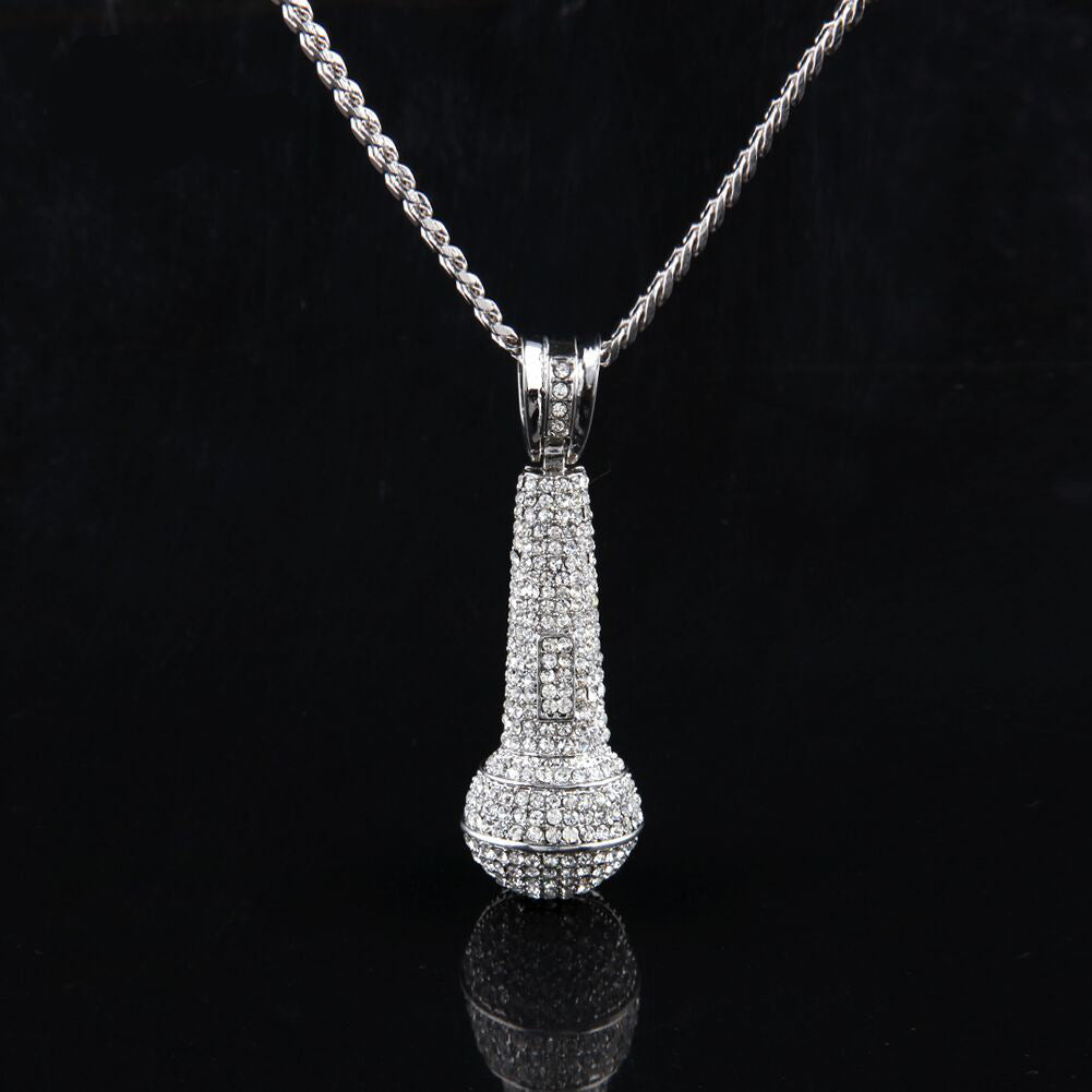 Hip-hop diamond-encrusted microphone necklaces. by nowadaysfashion