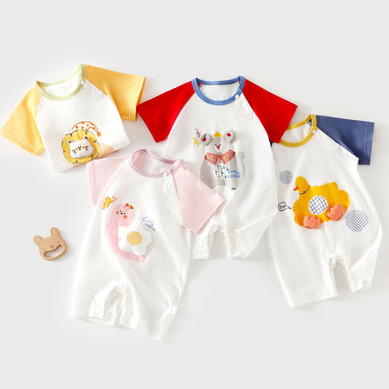Pure Cotton Baby Short-Sleeve Onesie Seamless Romper Lightweight Air-Conditioning Bodysuit T-Shirt by Baby Joy