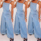 Women’s Crew Neck Sleeveless Wide-Leg Denim Jumpsuit