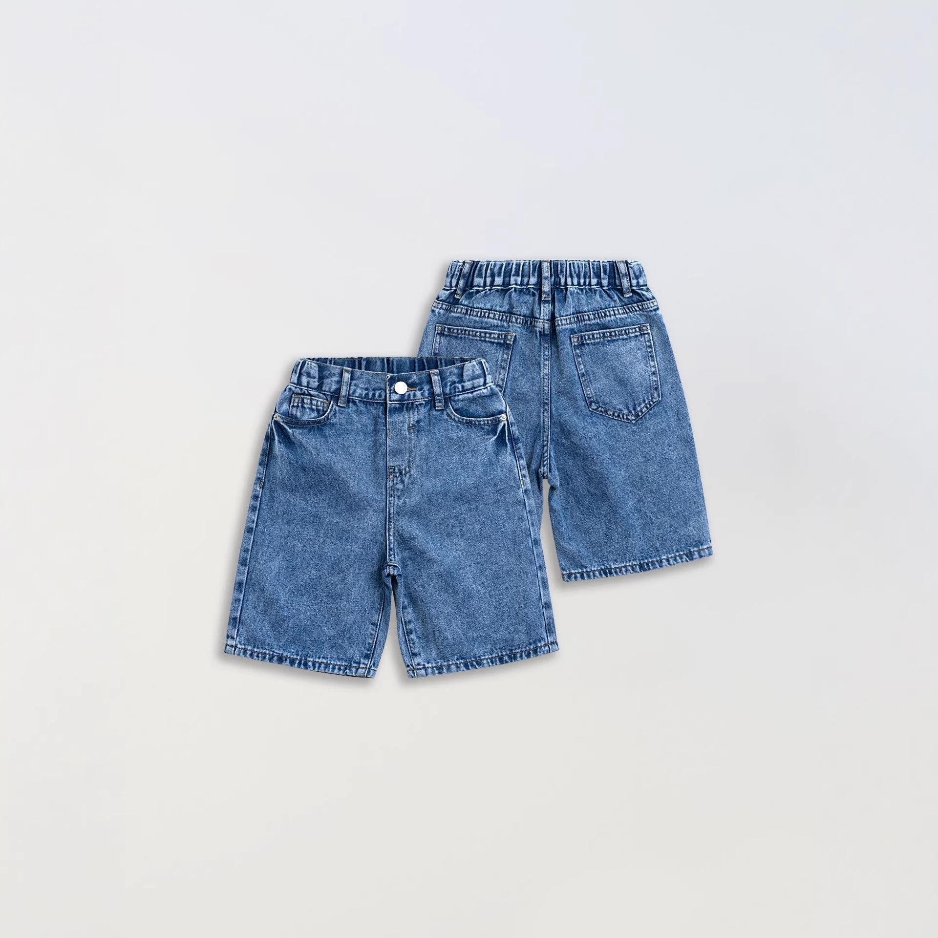 Washed Denim Mid-length Pants Girls Denim Shorts by Baby Joy