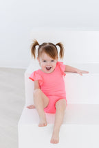 Neon Pink S/S Flutter Sleeve Leotard by Mila & Rose ®