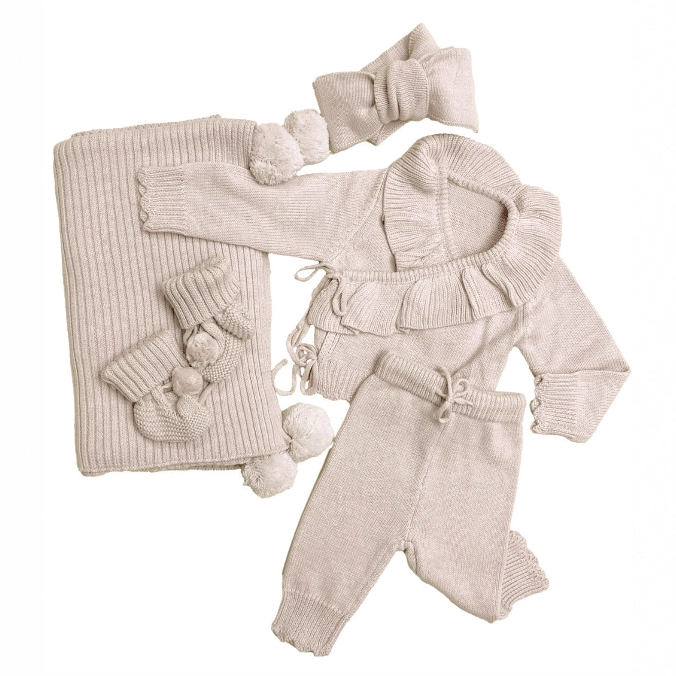 Baby Ruffle-Trim Sweater Cardigan Outfit Pants Headband 3-Piece Set by Baby Joy