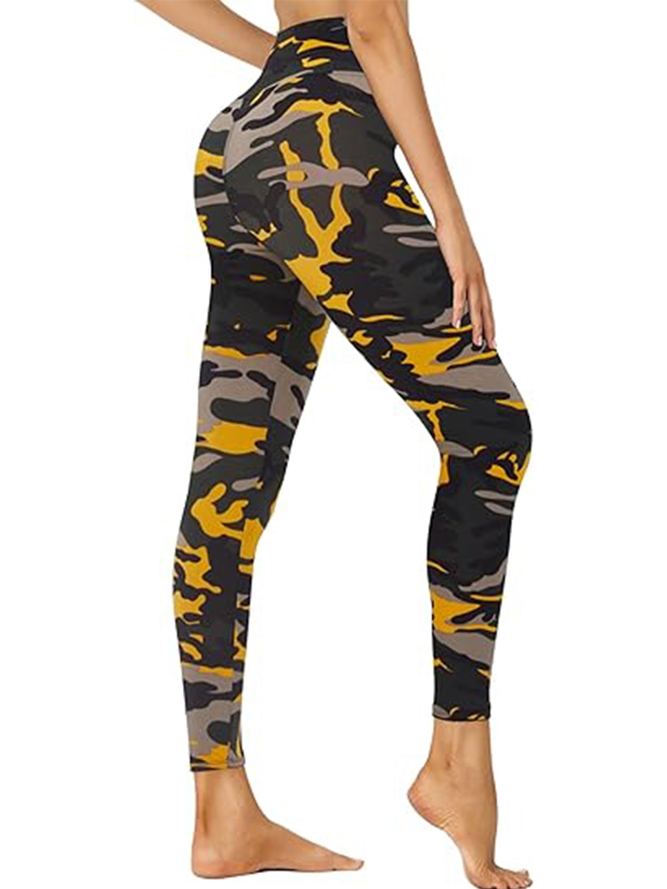 Cropped High-Waisted Leggings – Camouflage Print Workout Pants by FitiqueFit