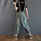 Women's Summer Retro Nostalgic Ripped Denim Overalls by FitiqueFit