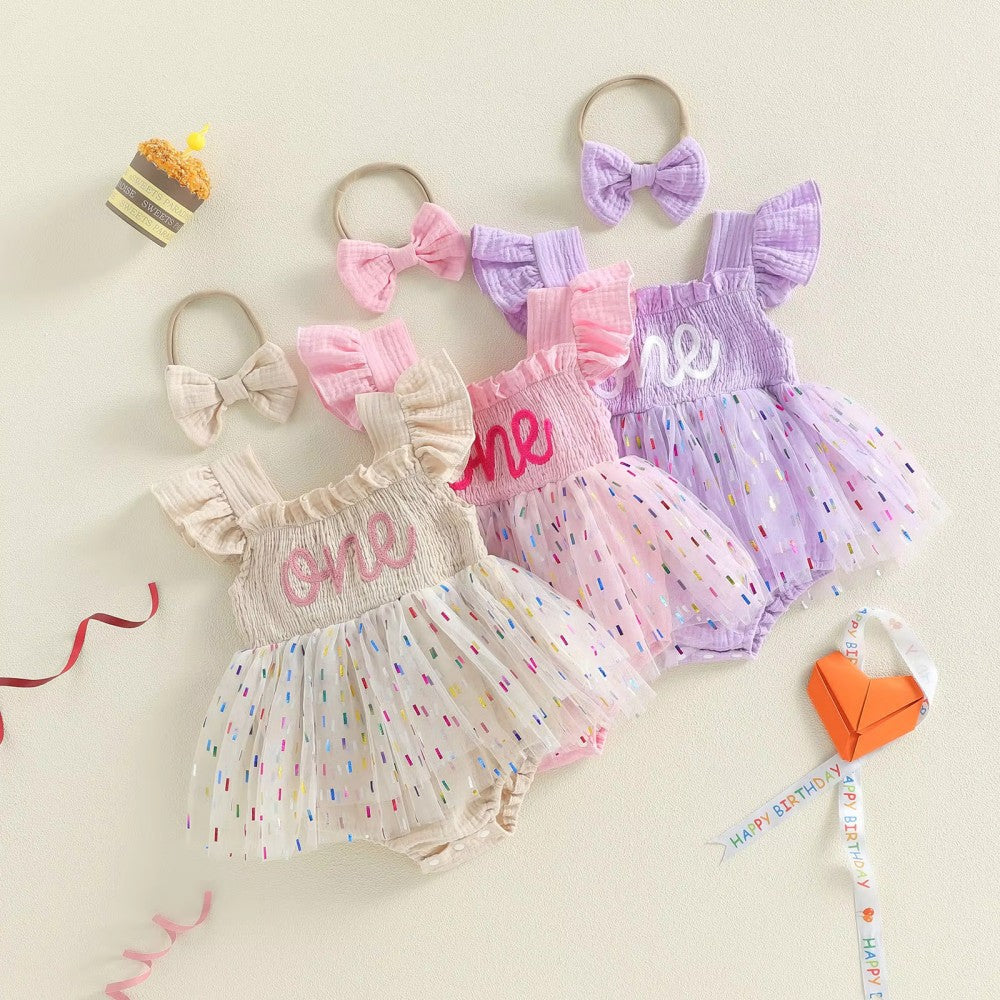 Girls And Infants Mesh Romper With A Tulle Skirt And Bow by Baby Joy