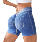 Seamless Denim-Look Yoga Shorts – Back V-Waist Hip-Lifting by FitiqueFit