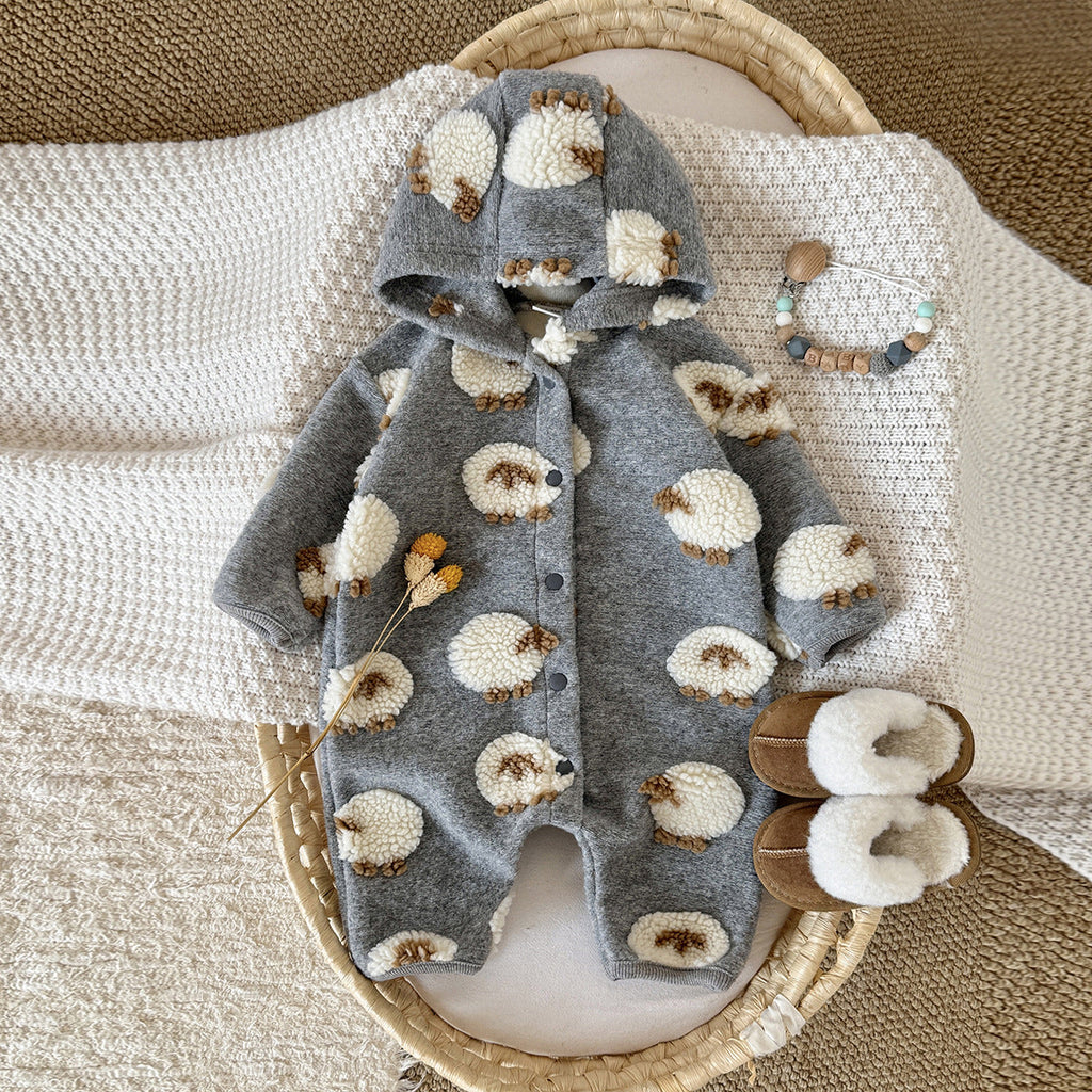 Gray Hooded Lambskin Romper For Babies And Toddlers by Baby Joy