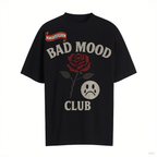 Unisex BAD MOOD CLUB Graphic T-Shirt – Sad Face & Rose Dark Streetwear Tee by nowadaysfashion