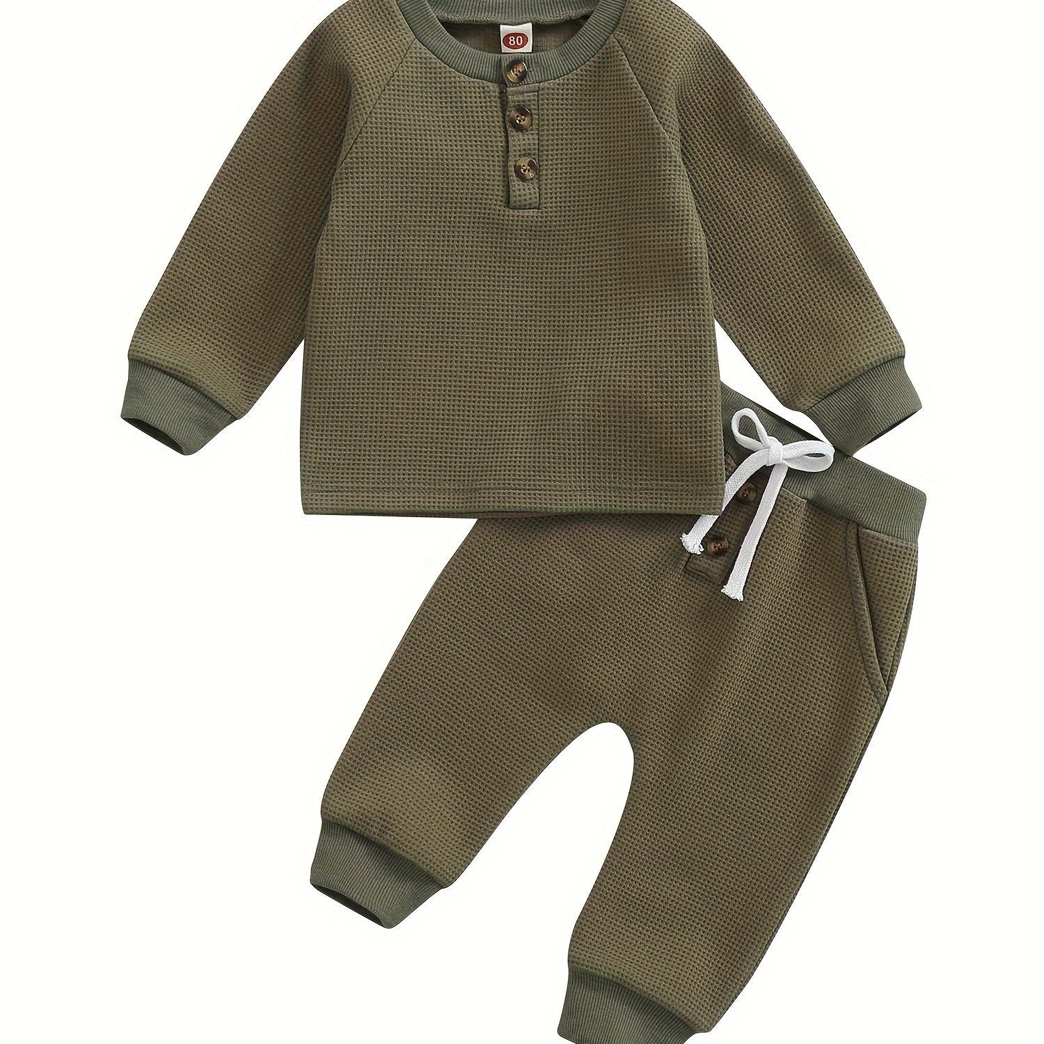 Toddler Thicken Waffle Clothes Set Boy Girls Buttons Round by Baby Joy