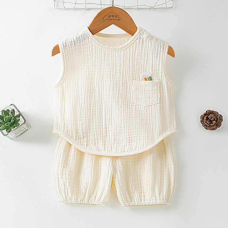 Summer Pure Cotton Yarn T-Shirt And Thin Childrens Shorts Two-Piece Set by Baby Joy