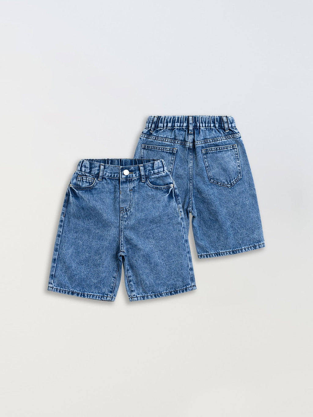Washed Denim Mid-length Pants Girls Denim Shorts by Baby Joy