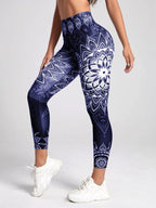 Watercolor Print High-Waist Tummy Control Butt-Lifting Yoga Leggings by FitiqueFit