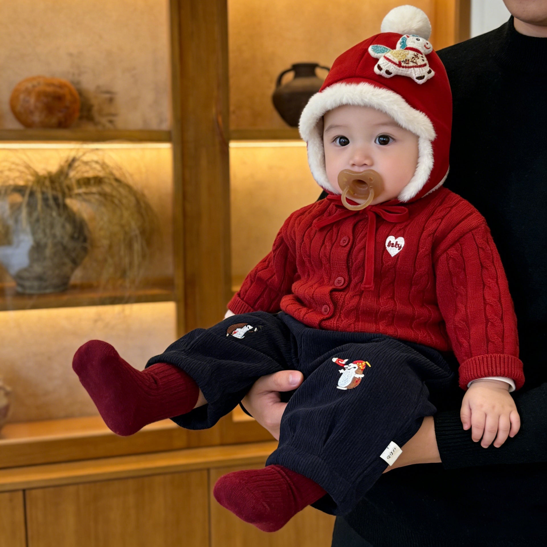 Winter Red Thickened Warm Cardigan Sweater by Baby Joy