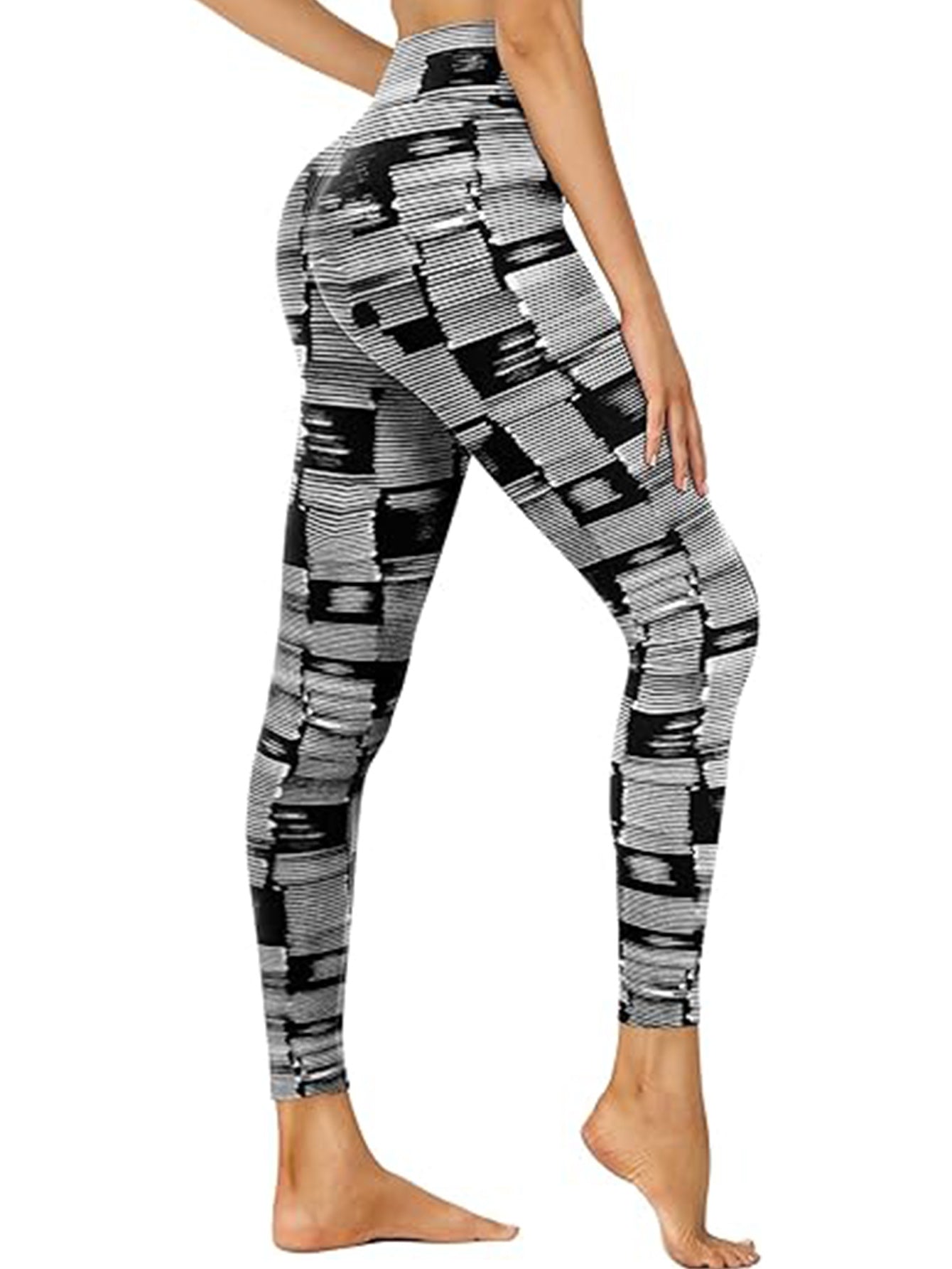 Cropped High-Waisted Leggings – Black & White Barcode Print by FitiqueFit