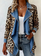 Patchwork Denim Collar Women’s Long-Sleeved Mid-Length Coat by FitiqueFit