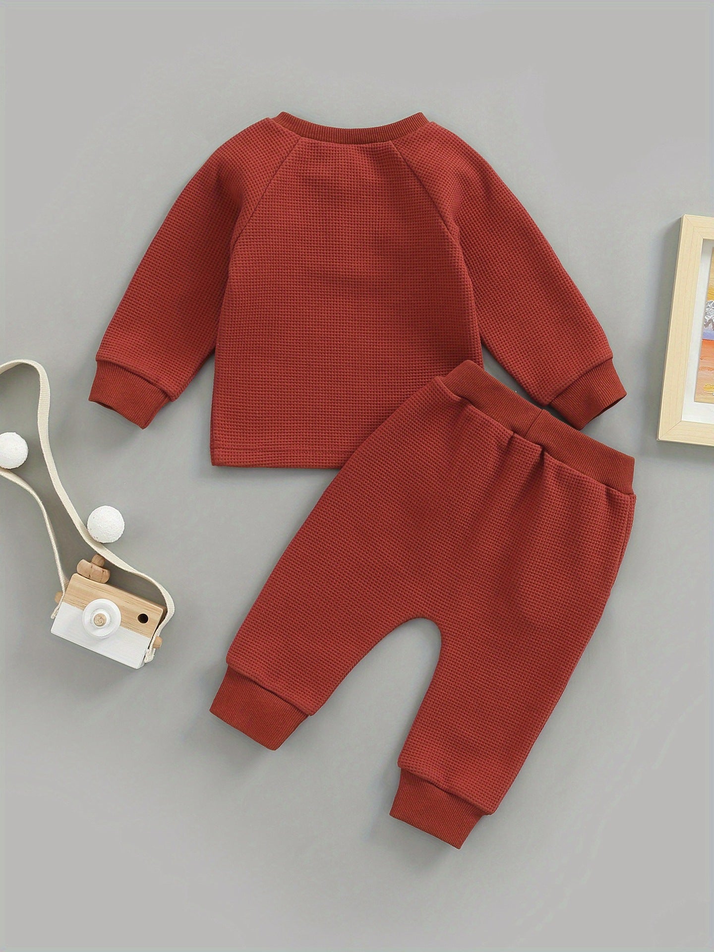 Toddler Thicken Waffle Clothes Set Boy Girls Buttons Round by Baby Joy
