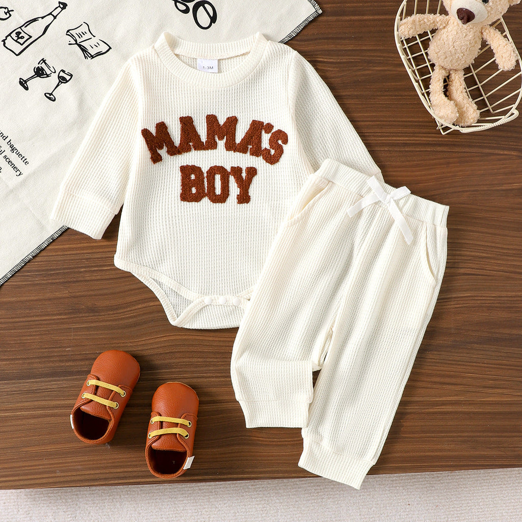 Two-piece Set For Baby Boys Apricot-colored Long-sleeve Bodysuit And Long Pants by Baby Joy