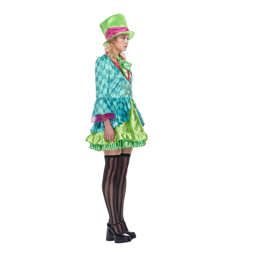 Women's Mad Hatter Costume - Green Dress with Top Hat and Bow Tie by Lady Ros