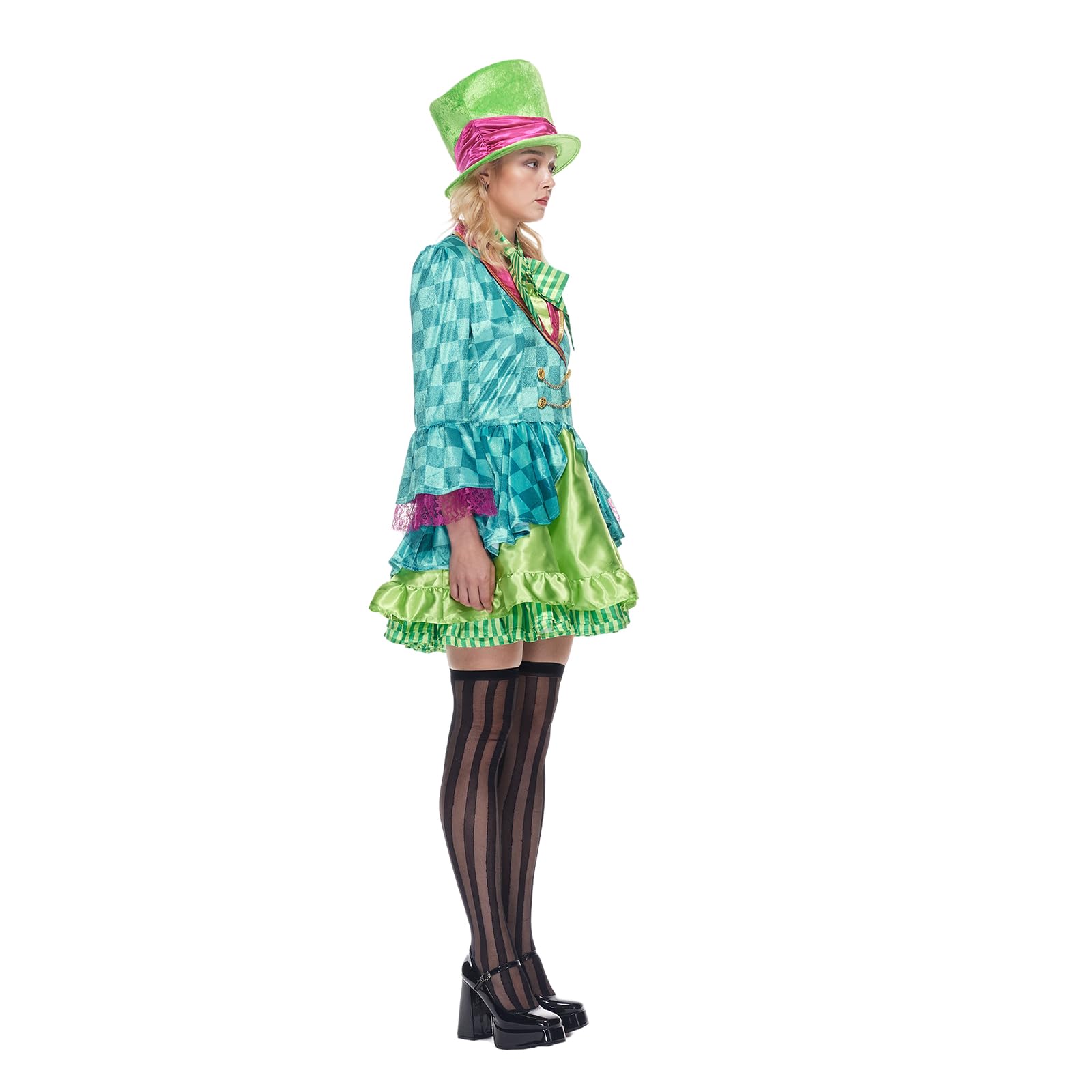 Women's Mad Hatter Costume - Green Dress with Top Hat and Bow Tie by Lady Ros