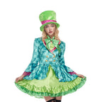 Women's Mad Hatter Costume - Green Dress with Top Hat and Bow Tie by Lady Ros