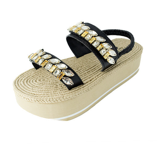Smith- Gold Rhinestone Embellished - Waterproof Espadrille Platform Wedge Heel Sandals for Women by Sand By Saya New York