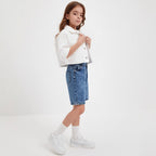 Washed Denim Mid-length Pants Girls Denim Shorts by Baby Joy
