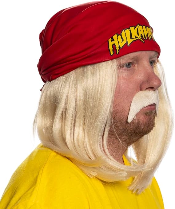 Red 1980s Mania Unisex Halloween Cosplay Costume Accessory Kit (Bandana w/ Wig\Moustache) by TVStoreOnline