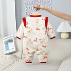 Red Festive Warm Childrens Cotton Padded Jumpsuit by Baby Joy