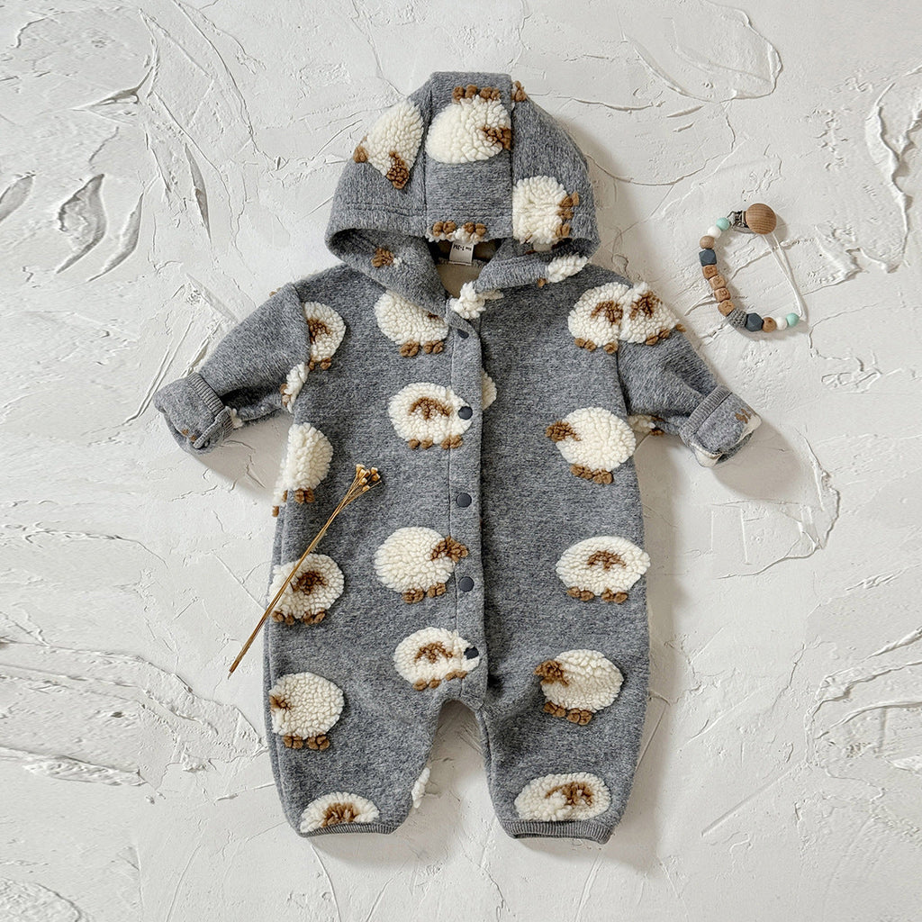 Gray Hooded Lambskin Romper For Babies And Toddlers by Baby Joy