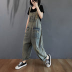 Women's Summer Retro Nostalgic Ripped Denim Overalls by FitiqueFit
