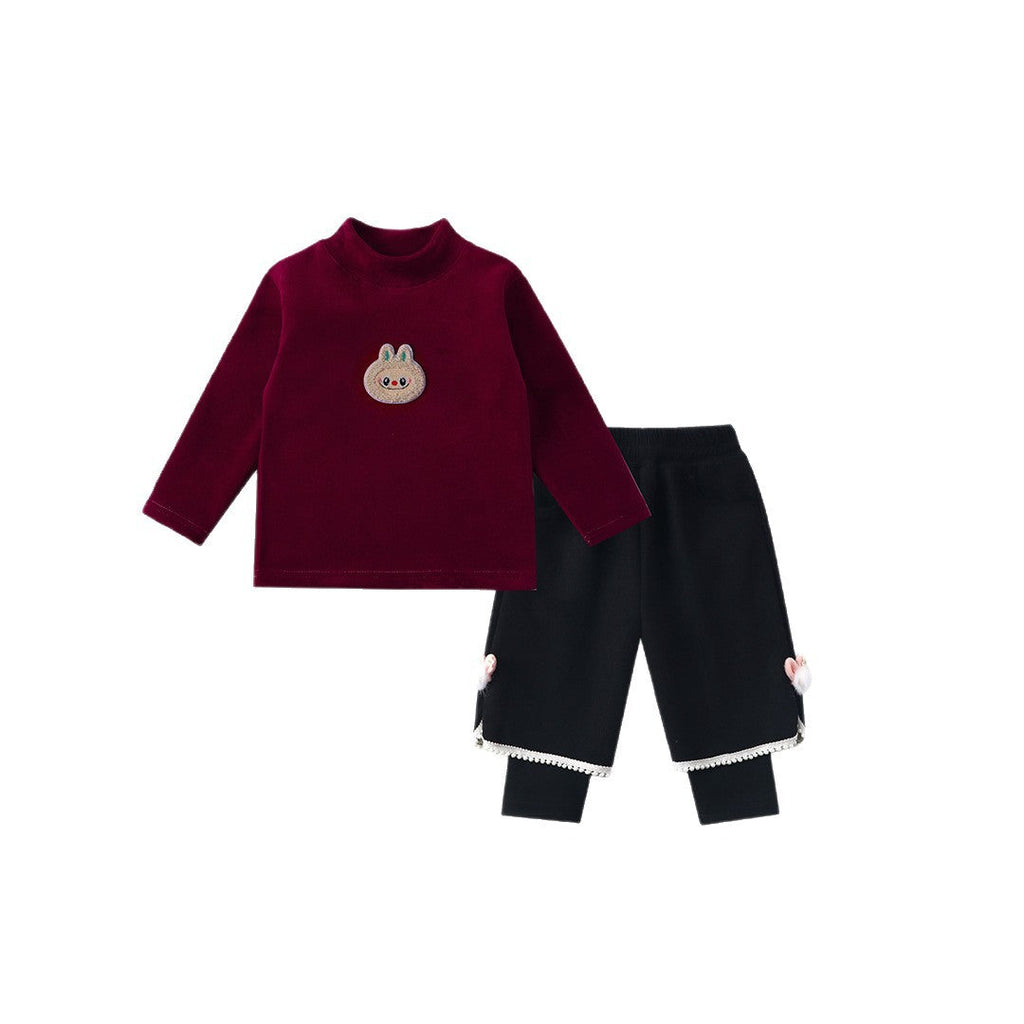 Sweatshirt Set Winter Fleece-Lined Thickened One-Piece Fleece Baby Korean-Style Fake Two-Piece Pants Set by Baby Joy