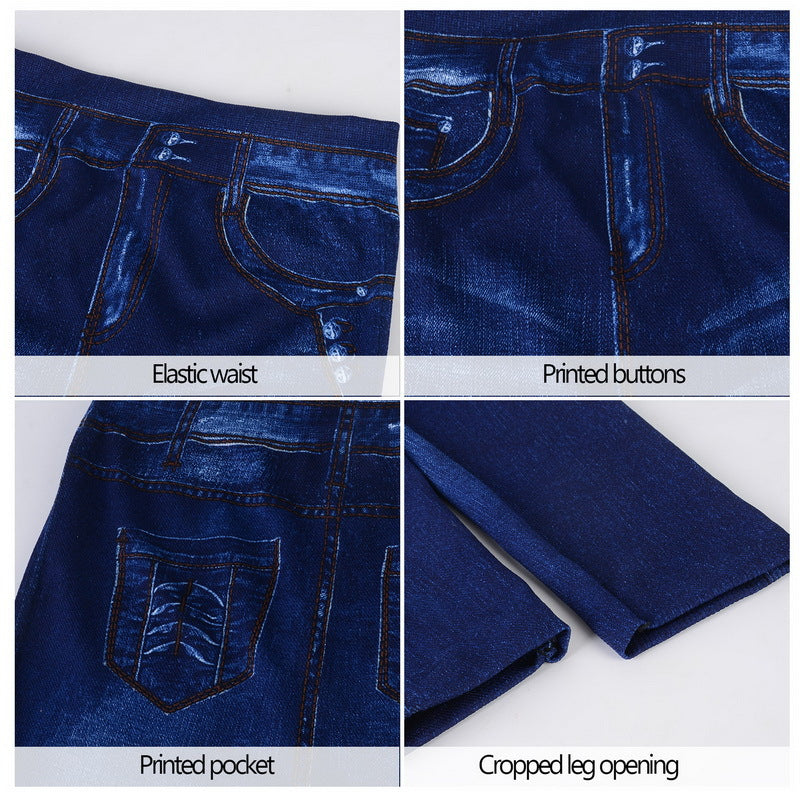 Seamless Denim Print Leggings – Hollow Cut Sexy Fit by FitiqueFit