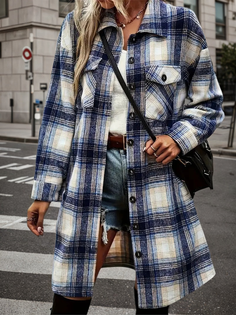 Women’s Plaid Shacket Set – Flannel Shirt Jacket & Distressed Denim Shorts by FitiqueFit